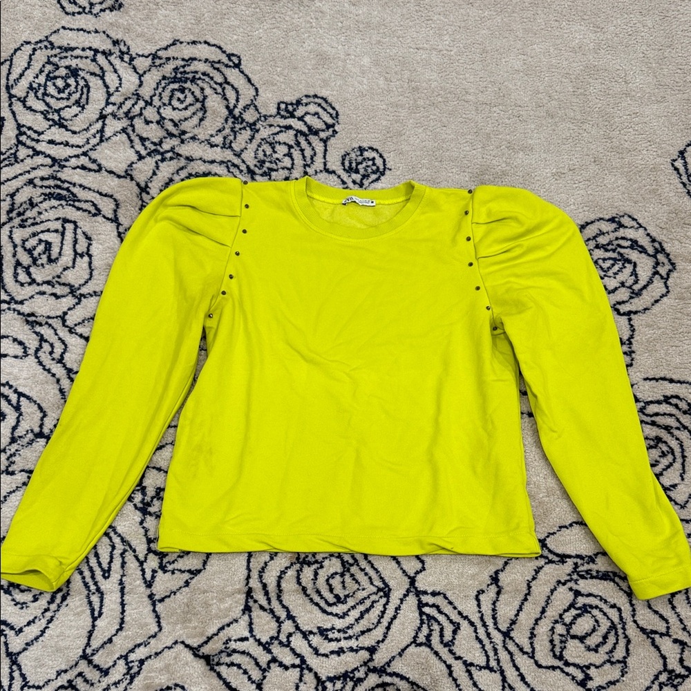 Zara Lime Long Sleeve Top with Puff Sleeves